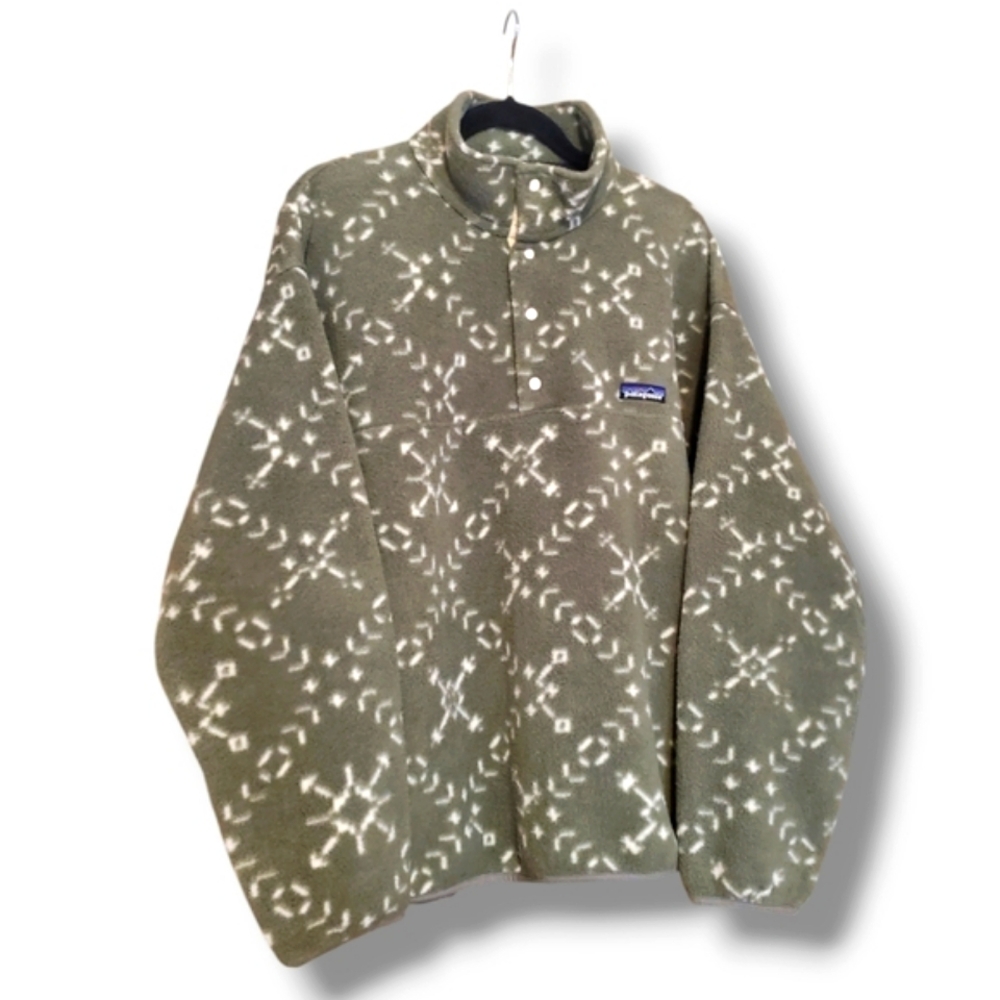 Vintage Patagonia RARE 90's Oversized Green Synchilla Fleece Pullover Jacket L - Picture 4 of 9